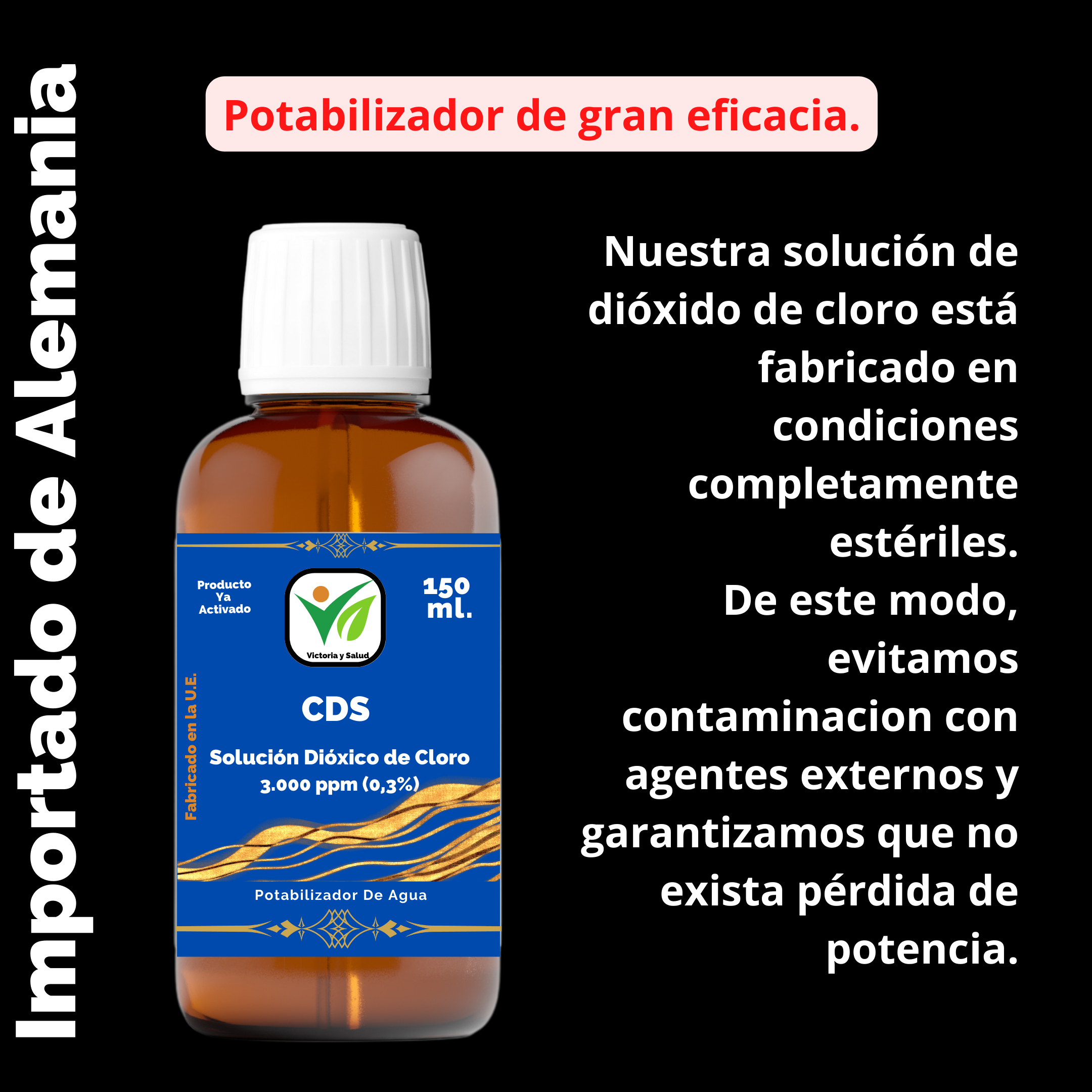 Descripción de la gran eficacia del potabilizador de agua de 150 ml. edición Blue de Victoria y Salud