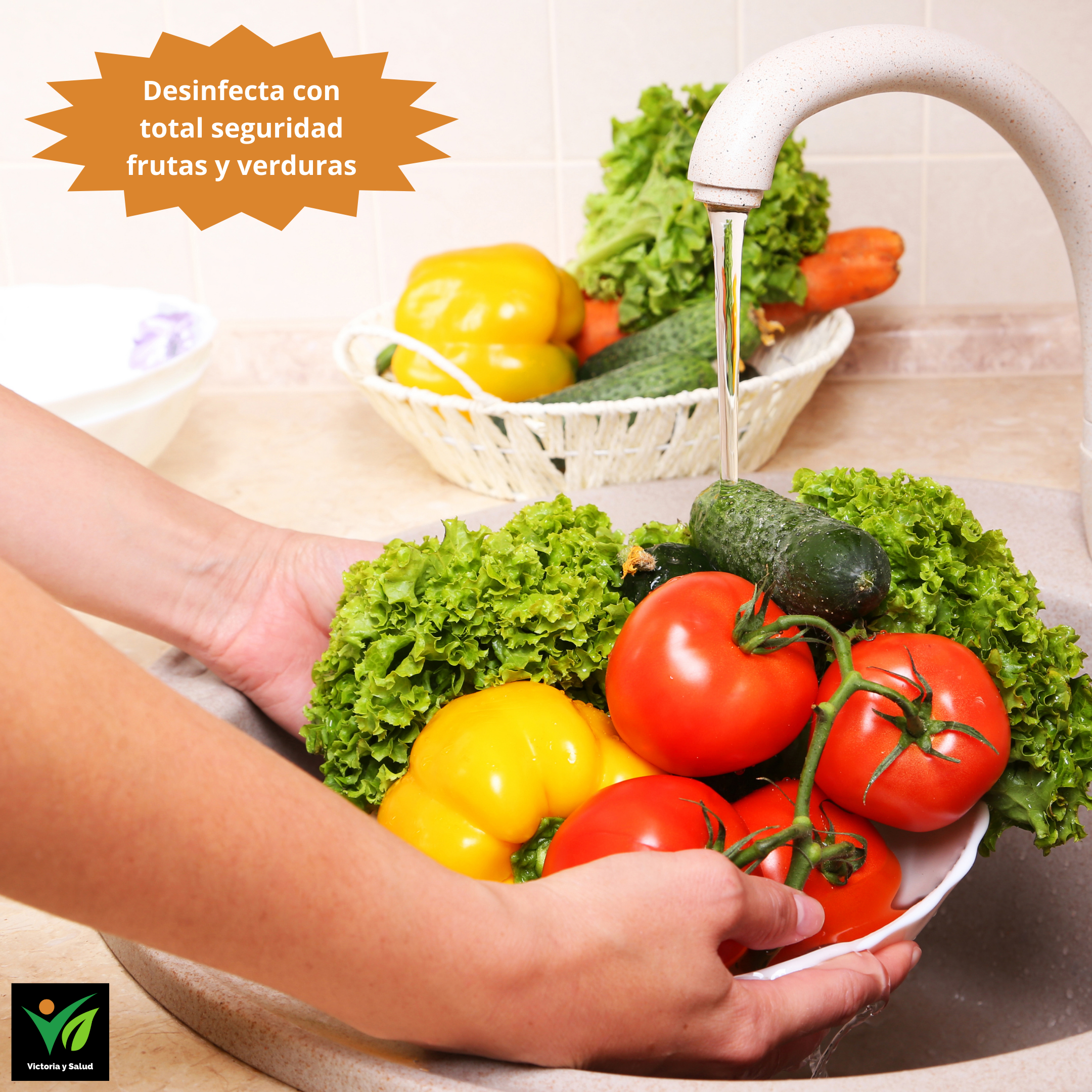 Frutas y verduras listas para comer tras haber sido desinfectadas con CDS 150 ml Black Edition