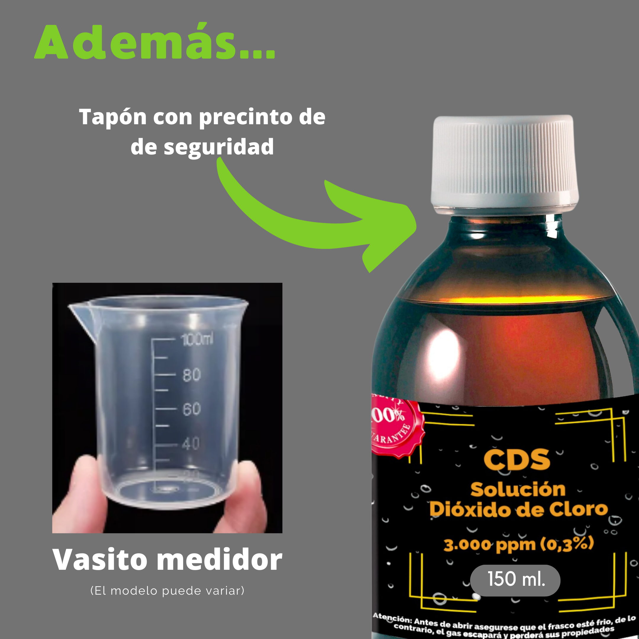 Regalo promocional de un vasito medidor por la compra de un frasco de CDS 150 ml. Black Edition
