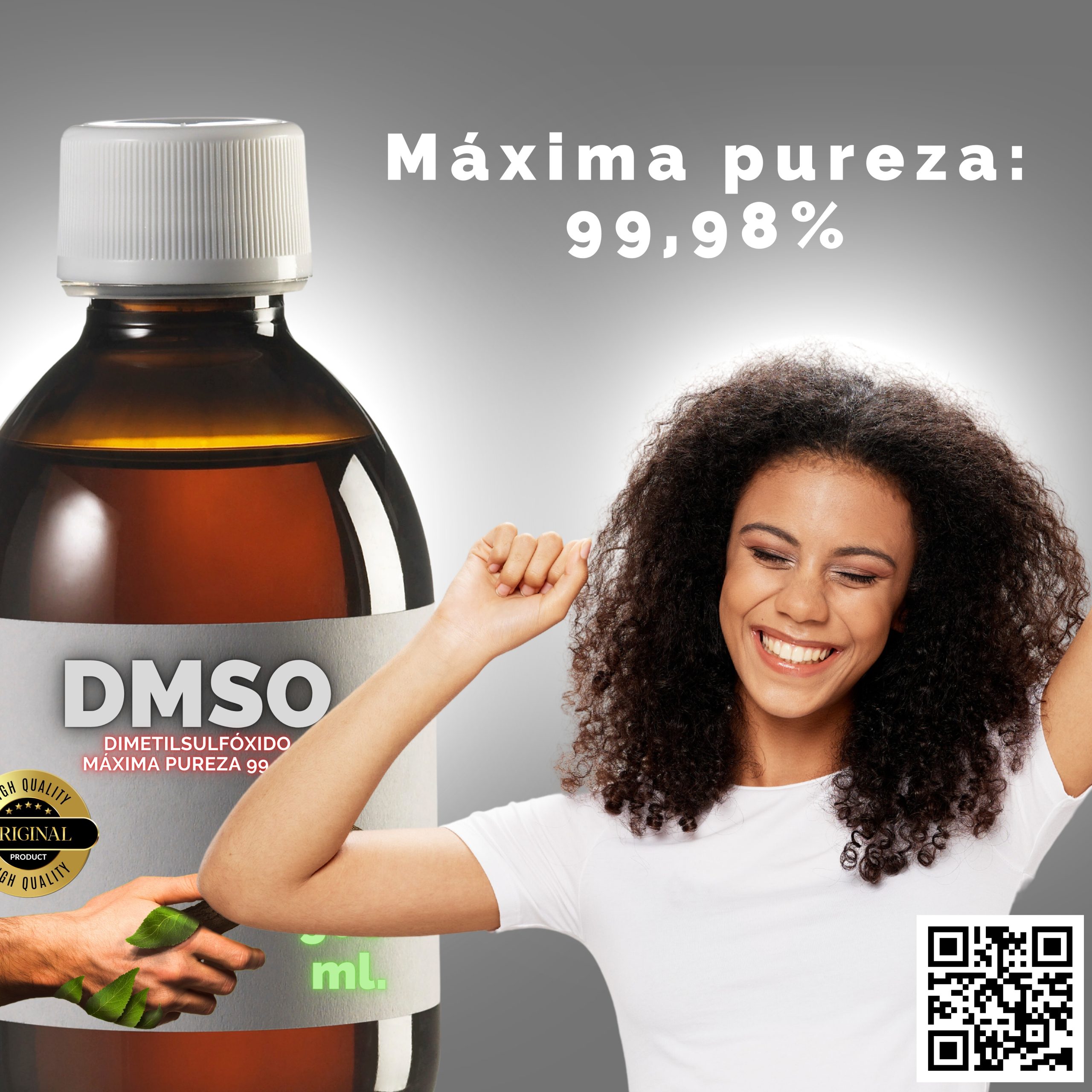 Chica feliz comprando DMSO 500 X 2 de máxima pureza